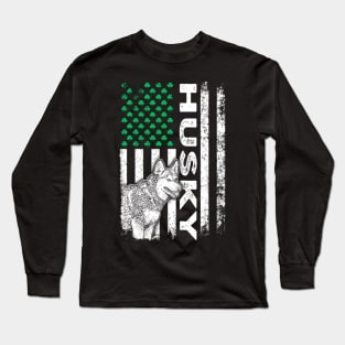 Irish Sibe Husky Dog American Ireland Flag St Patrick Day Long Sleeve T-Shirt